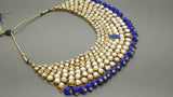 Durable Indian Bollywood Designer Kundan Pearl Bridal Blue Choker Necklace Set.