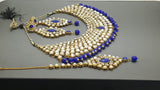 Durable Indian Bollywood Designer Kundan Pearl Bridal Blue Choker Necklace Set.