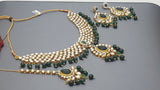 Designer Indian Bollywood Wedding Kundan Green Choker Necklace Set.