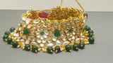 Indian Bollywood Fashion Green Choker Necklace Set.