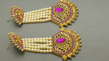 Latest Indian Bollywood Jewellery Kundan Pearl Beaded Purple Earring Set.