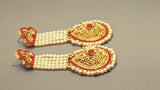 Stunning Red Indian Bollywood Jewellery Kundan Pearl Beaded Earring Set.