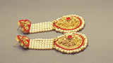Stunning Red Indian Bollywood Jewellery Kundan Pearl Beaded Earring Set.