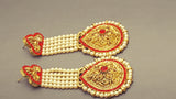 Stunning Red Indian Bollywood Jewellery Kundan Pearl Beaded Earring Set.