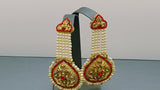 Stunning Red Indian Bollywood Jewellery Kundan Pearl Beaded Earring Set.