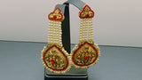 Stunning Red Indian Bollywood Jewellery Kundan Pearl Beaded Earring Set.