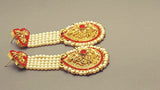 Stunning Red Indian Bollywood Jewellery Kundan Pearl Beaded Earring Set.