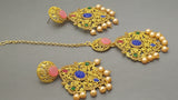Isher Designer Bollywood style Rhinestone Multi-color Tikka Earring Set.