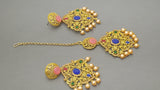 Isher Designer Bollywood style Rhinestone Multi-color Tikka Earring Set.