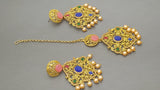 Isher Designer Bollywood style Rhinestone Multi-color Tikka Earring Set.