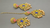 Isher Designer Bollywood style Rhinestone Multi-color Tikka Earring Set.