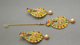 Latest Indian Bollywood Multi-color Pearl CZ Tikka Earring Set.