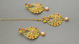 Latest Indian Bollywood Multi-color Pearl CZ Tikka Earring Set.