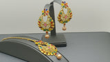 Latest Indian Bollywood Multi-color Pearl CZ Tikka Earring Set.