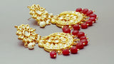 Fabulous Indian Bollywood Jewellery Red Kundan Beaded Earring Set.