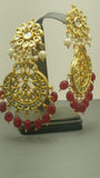 Fabulous Indian Bollywood Jewellery Red Kundan Beaded Earring Set.