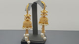 New Indian Bollywood jewellery Pearl Gold Plated Jhumka Bali Earring Set.