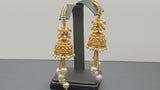 New Indian Bollywood jewellery Pearl Gold Plated Jhumka Bali Earring Set.