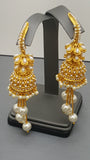 New Indian Bollywood jewellery Pearl Gold Plated Jhumka Bali Earring Set.