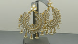 Isher Designer Very Trendy Kundan Pearl Beaded Chand Bali Earring Set.
