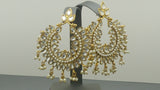 Isher Designer Very Trendy Kundan Pearl Beaded Chand Bali Earring Set.