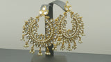Isher Designer Very Trendy Kundan Pearl Beaded Chand Bali Earring Set.