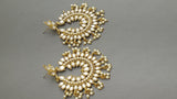 Isher Designer Very Trendy Kundan Pearl Beaded Chand Bali Earring Set.
