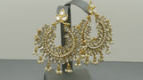 Isher Designer Very Trendy Kundan Pearl Beaded Chand Bali Earring Set.