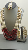 Indian Bollywood stylish Red And White 5 Layer Pearl & Kundan Rani Har Necklace Set