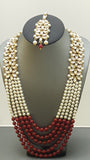 Indian Bollywood stylish Red And White 5 Layer Pearl & Kundan Rani Har Necklace Set