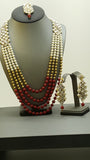Indian Bollywood Chic Red white Golden polki stones Rani Har Necklace Set.