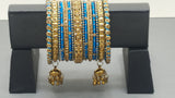 Designer Indian Bollywood Silk Thread Full Bangles Set - Turquoise