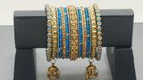 Designer Indian Bollywood Silk Thread Full Bangles Set - Turquoise