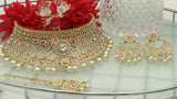 Indian Wedding Bridal Pearls Gemstone Choker Necklace Set