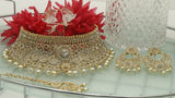 Indian Wedding Bridal Pearls Gemstone Choker Necklace Set
