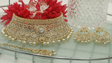 Indian Wedding Bridal Pearls Gemstone Choker Necklace Set