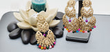 Boutique Style New High Quality Indian Polki Reverse Kundan Long Tikka Earrings Set