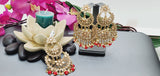 Exceptional Designer Collection In Indian Reverse Kundan Long Tikka Earrings Set