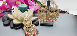 Exceptional Designer Collection In Indian Reverse Kundan Long Tikka Earrings Set