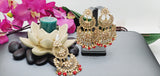 Exceptional Designer Collection In Indian Reverse Kundan Long Tikka Earrings Set