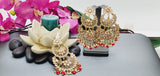 Exceptional Designer Collection In Indian Reverse Kundan Long Tikka Earrings Set