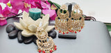 Exceptional Designer Collection In Indian Reverse Kundan Long Tikka Earrings Set