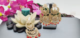 Exceptional Designer Collection In Indian Reverse Kundan Long Tikka Earrings Set