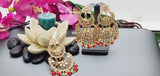 Exceptional Designer Collection In Indian Reverse Kundan Long Tikka Earrings Set