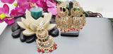 Exceptional Designer Collection In Indian Reverse Kundan Long Tikka Earrings Set