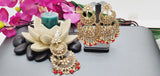 Exceptional Designer Collection In Indian Reverse Kundan Long Tikka Earrings Set