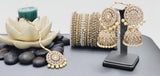 Extremely Incredible High Quality Latest Artistic Design Indian Kundan Jhumka Tikka Earrings Set
