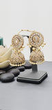 Extremely Incredible High Quality Latest Artistic Design Indian Kundan Jhumka Tikka Earrings Set