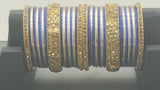 Very Stylish Bollywood Party Wear Stone Studded Full Bangle Set in Blue And Golden.