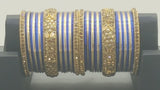 Very Stylish Bollywood Party Wear Stone Studded Full Bangle Set in Blue And Golden.